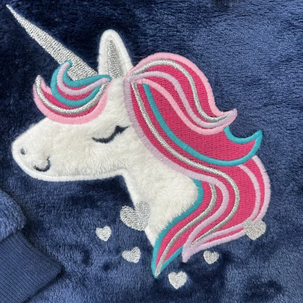 Jumping Beans Girls 12M Navy Blue Faux Fur‎ Unicorn Sweatshirt NWT